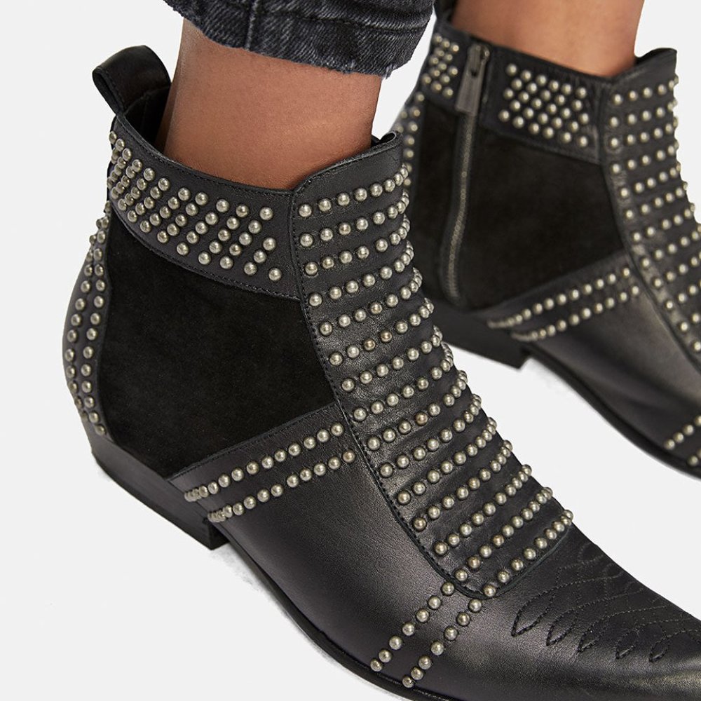 Anine Bing Charlie Studded Ankle Booties Black Leather